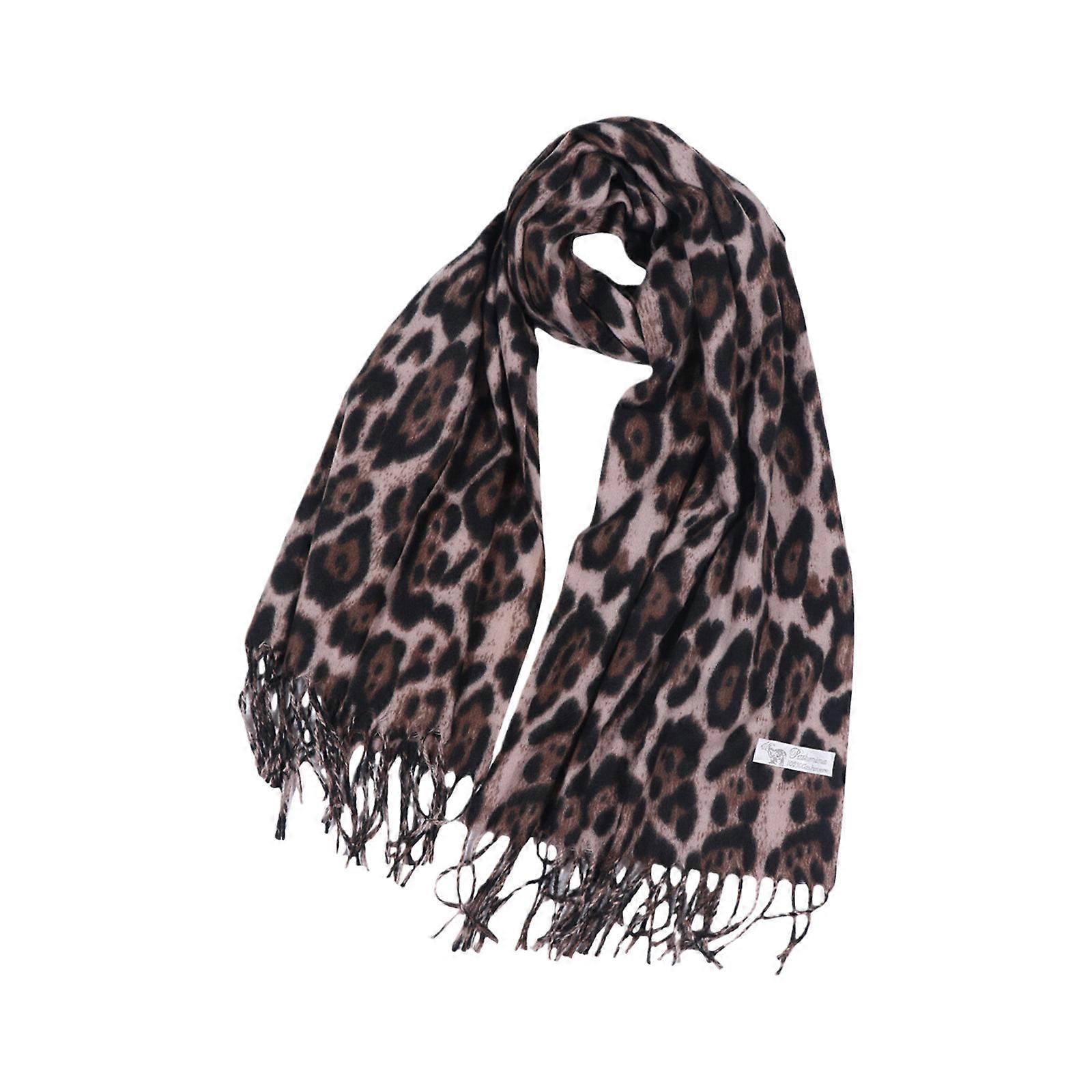 Warm Leopard Design Winter Scarf Stylish Fringe Trim Thickened Headwrap Shawl For Cold Weather Activity Multicolor