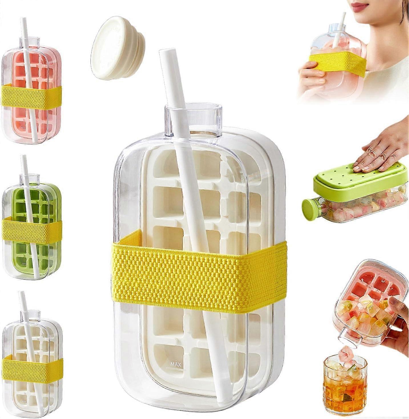 Ice Cube Tray Water Bottle with Lid – Touch 2in1 Portable Ice Maker for Home, Travel, Gym (White, 800ml)