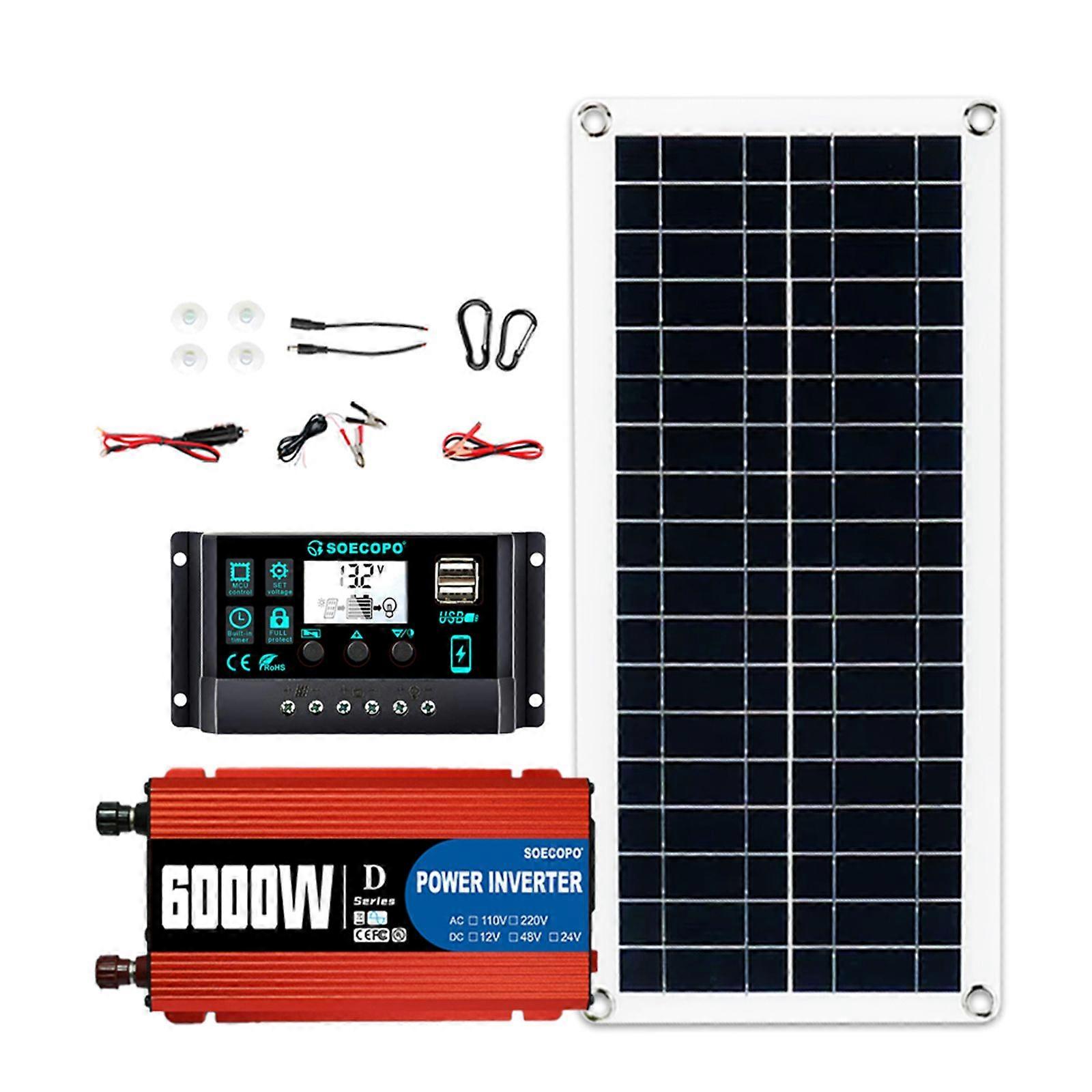 300W Solar Panel with 6000W Power inverter DC 12V/24V to AC 110V/220V 100A MPPT Controller Solar System Complete Kit for Home Camping Off-Grid
