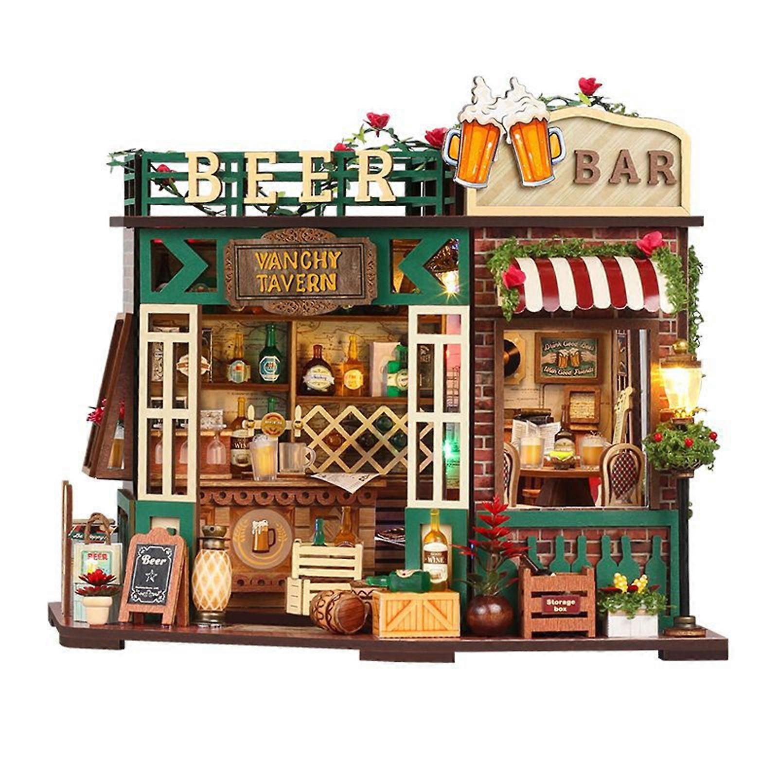 Wooden DIY Tavern Scene Model Set For Relaxation Stress Relief And Enhancing Spatial Imagination Multicolor