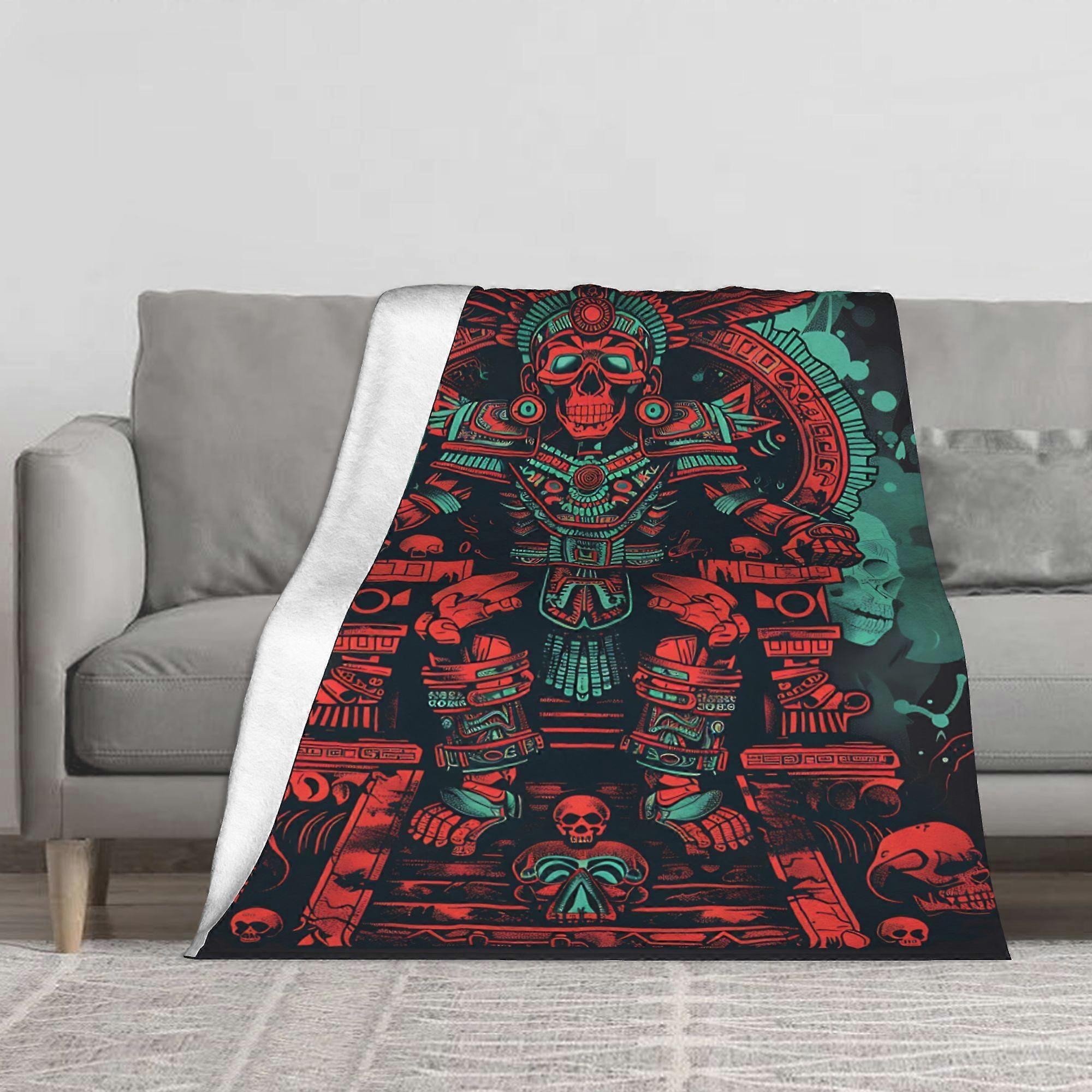Colorful Intricate Aztec Deity Artwork Blanket, Flannel Throw Ultra Soft and Comfortable for All Seasons Use. Suitable a-qazxc398