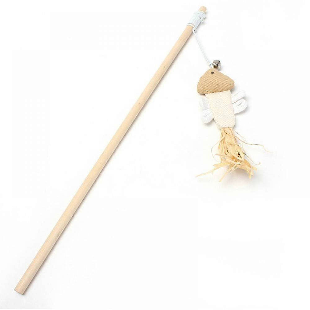 Prettyui Cat Toys Interactive With Bells Elastic Rod Natural Wooden Rod Tease Wand Toys Cat Interactive Exercise Toys for Solving Boredom