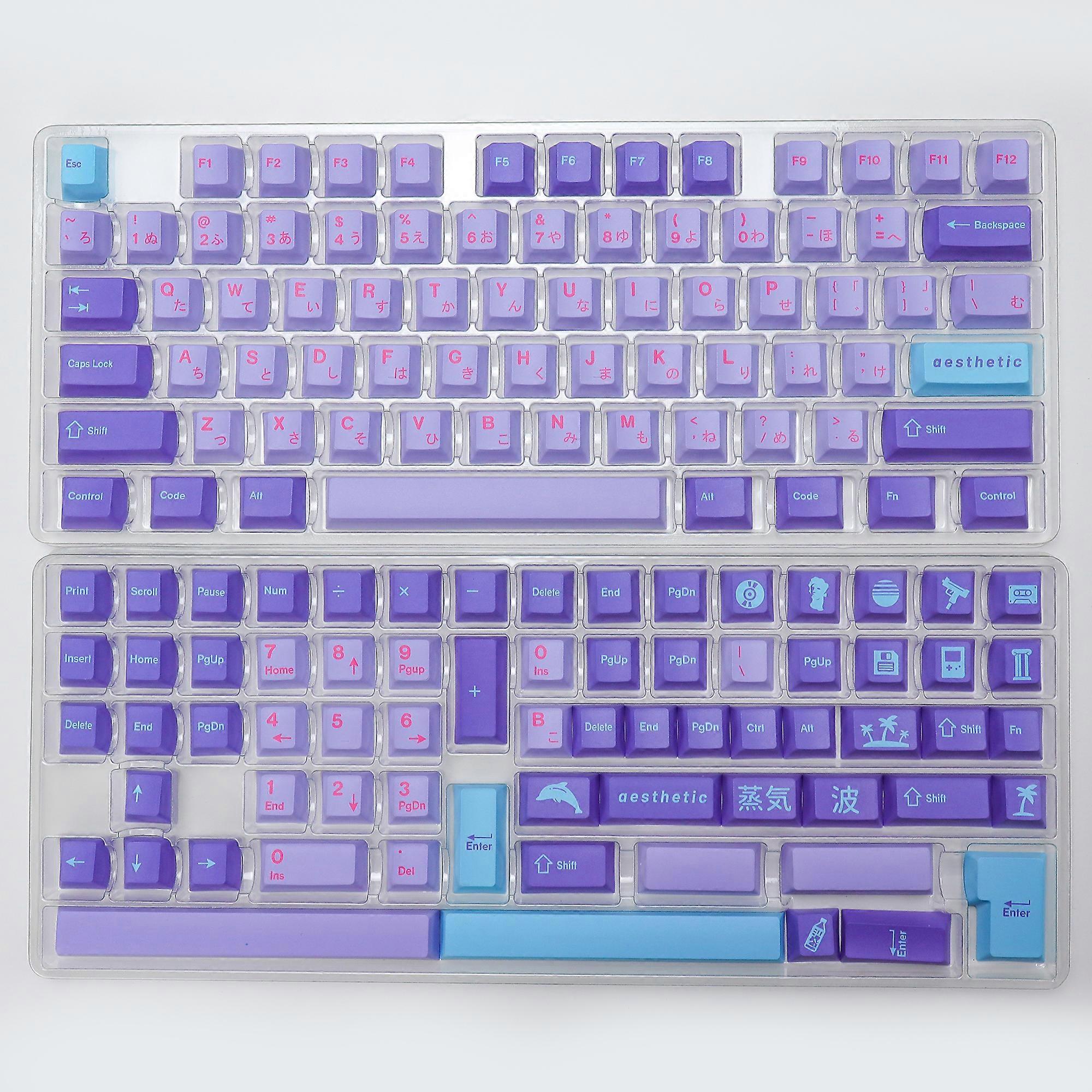 KBDiy Clone GMK Keycap Retro Vaporwave Purple PBT Cherry Profile Alice Split Space ISO Keycaps For aula F75 Mechanical Keyboard