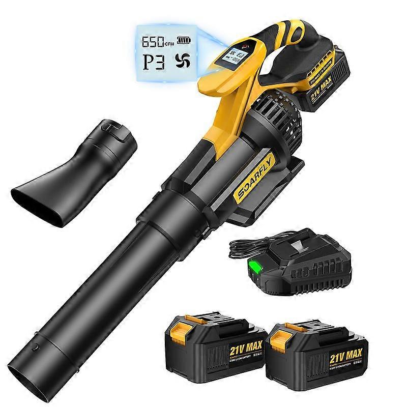 SOARFLY Cordless Leaf Blower, 650CFM/130MPH & 3 Speed Levels, with 2 �� 4.0Ah Battery and Fast Charger, For Yard, Blowing Leaves, Dust, Garag