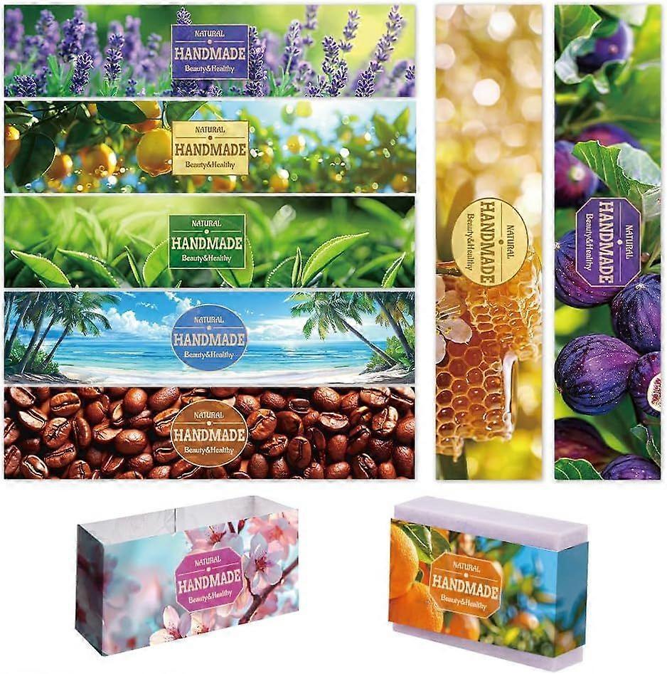 9 Styles Realistic Soap Wrapper 90pcs Soap Wrap Labels Lavender Cherry Blossoms Soap Paper Wrap for Homemade Soap Lotion Bars Bath Gift Wrapping 8.2x1
