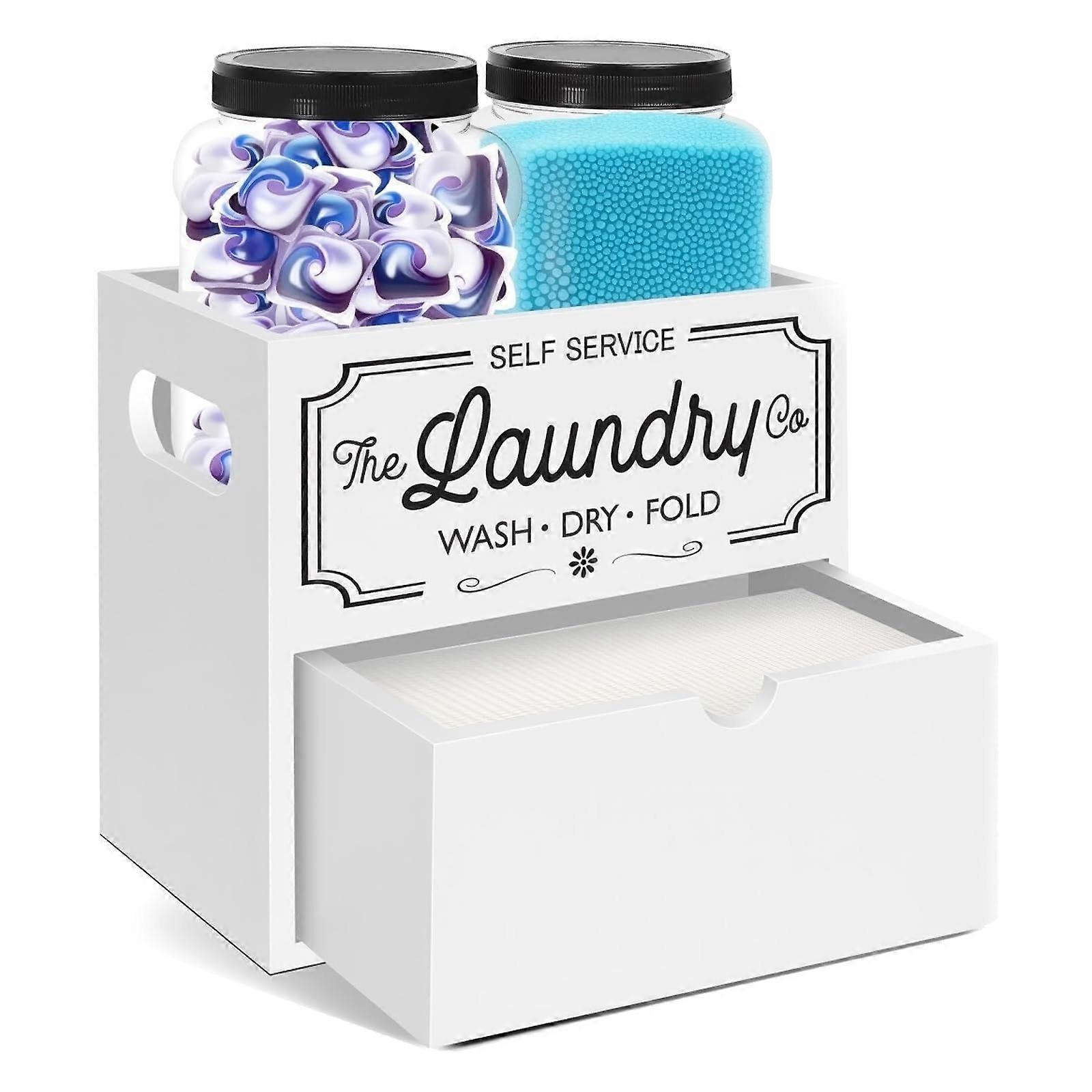 Dryer Sheet Holder and Laundry Pods Storage Container Set of 2 for Dryer Balls and Accessories White