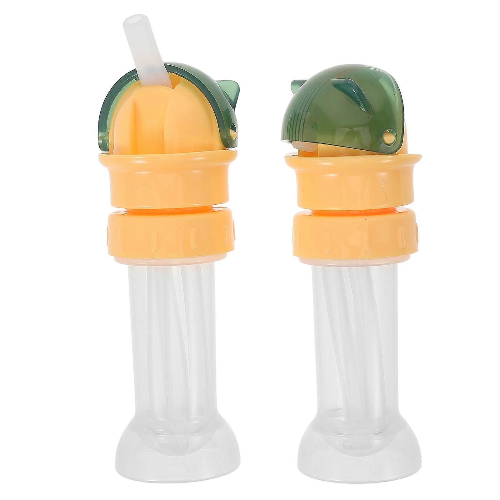 Green Water Bottle Cap Spill Proof for Beverage Use 2Pcs with Straw