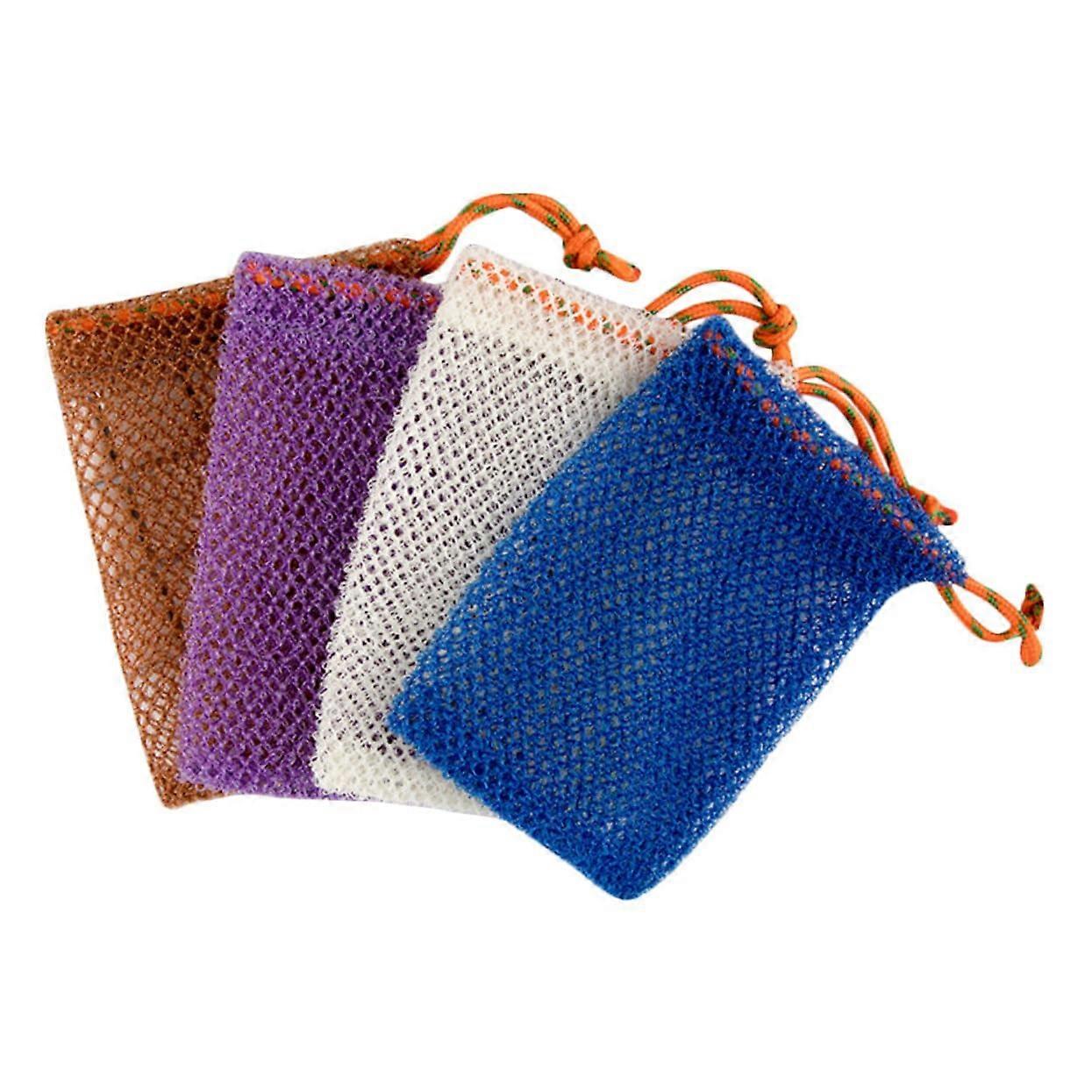 4pcs Nylon Soap Saver Bags with Drawstring, Exfoliating Pouches for Shower Bars, Fast Drying Reusable