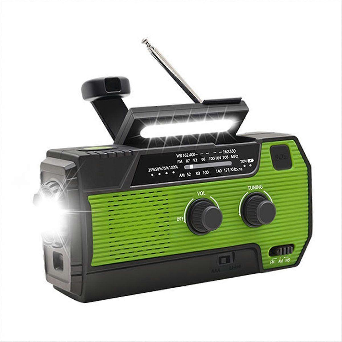 راديو الطقس في حالات الطوارئ FM / AM / NOAA ، راديو كرنك يدوي محمول ، مصباح يدوي ، يعمل بالطاقة الشمسية 4000 مللي أمبير في الساعة ل