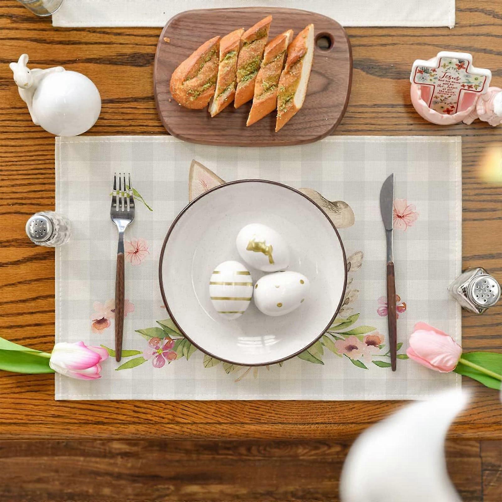 Vintage Easter Placemats, Happy Easter Table Mats for Kitchen Dining Decor, Bunny Chick Spring Holiday Table Decoration