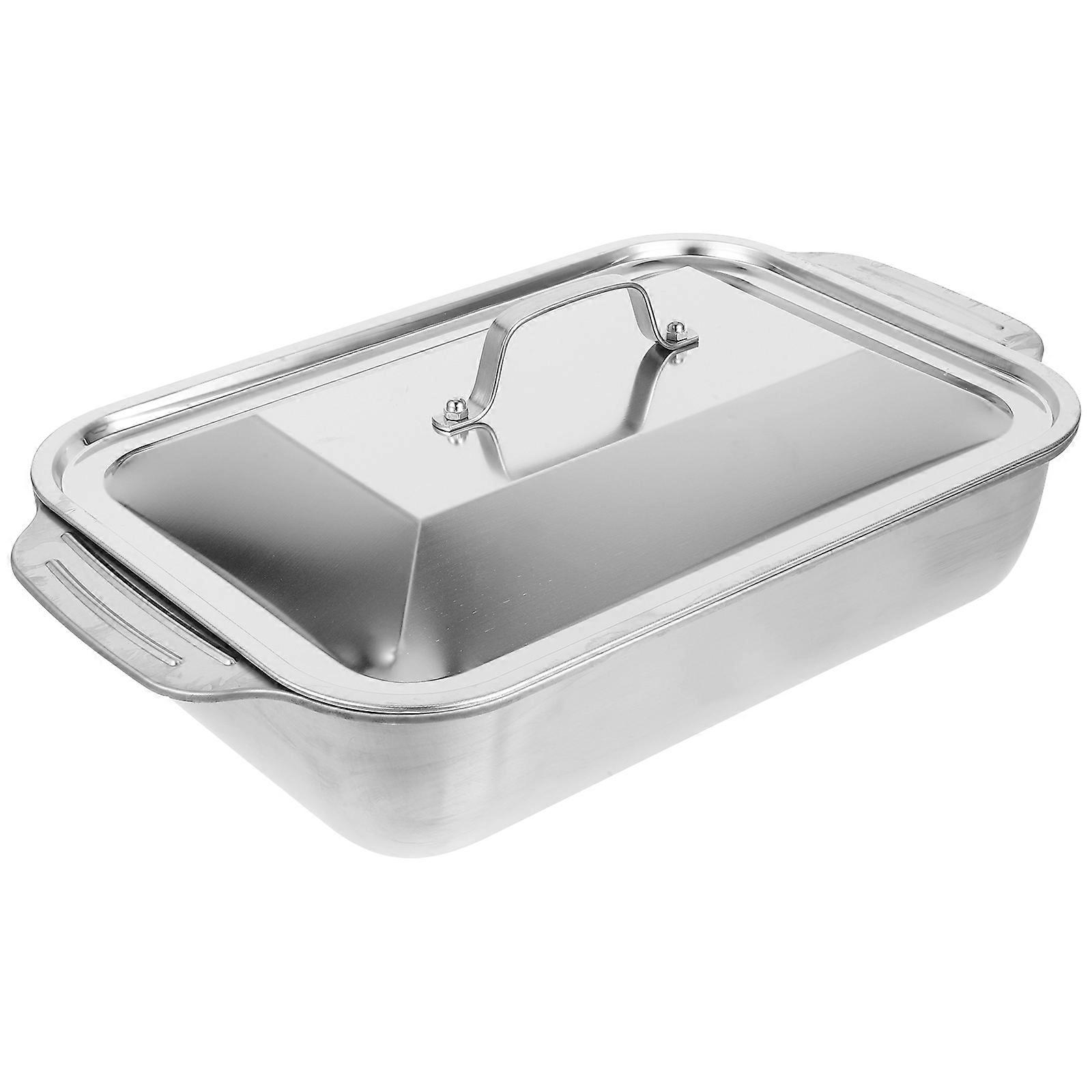 Stainless Steel Grilled Fish Plate Rectangular Deep Pan Deep Baking Pan With Cover