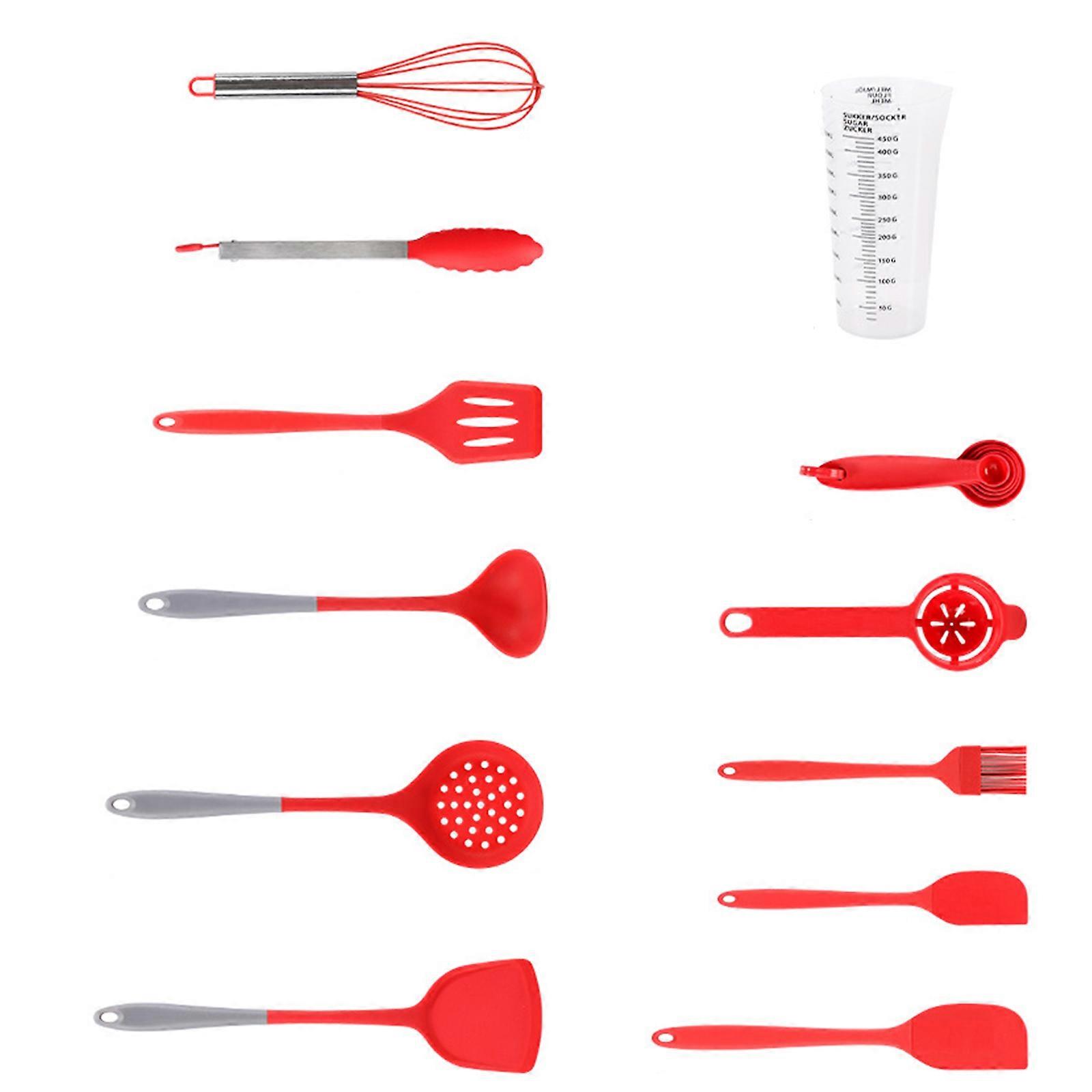 Silicone And Nylon Cooking Utensils Duals Tone Design Scratch Resistant Safe For Expensive Pan PP Grip Kitchenwares  Red