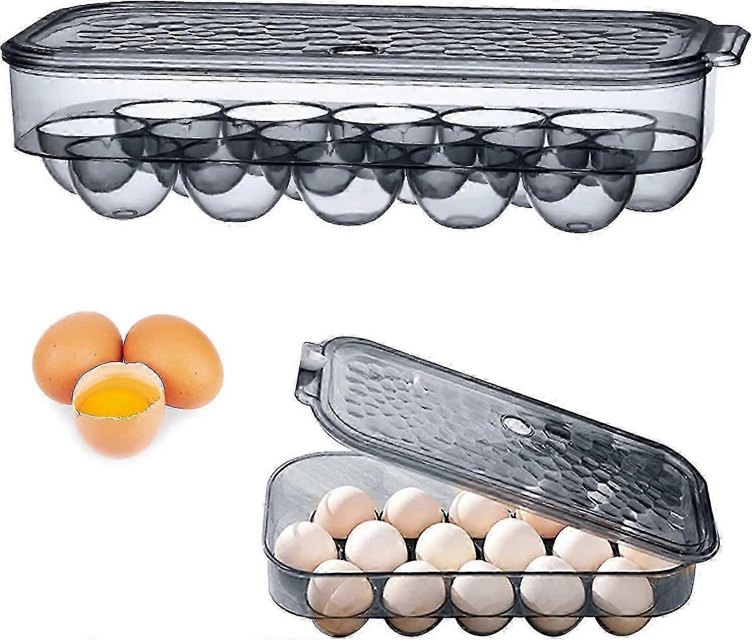 Egg Container For Refrigerator, Egg Box For 16 Eggs, Stackable Plastic Eggs Storage Box