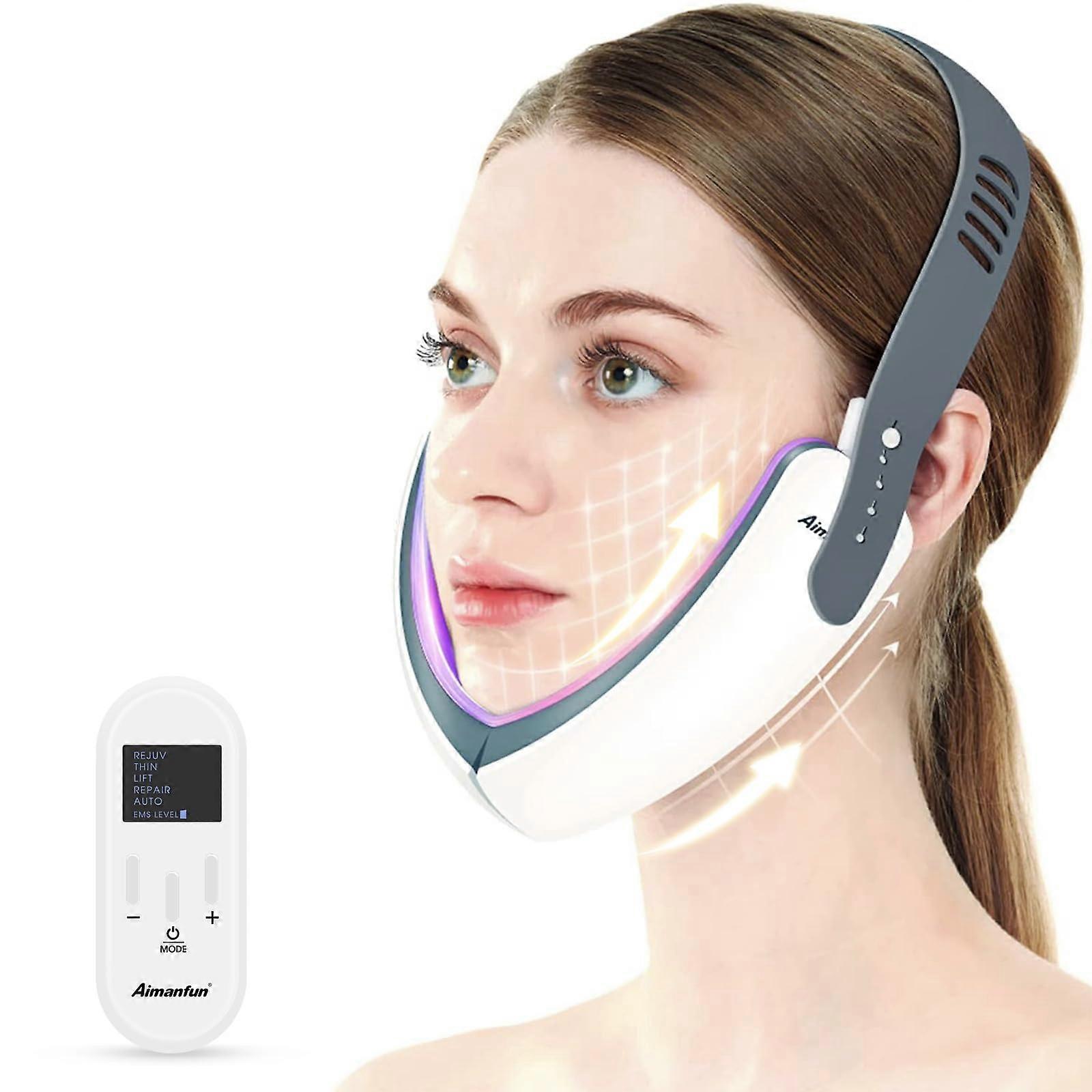 V Face Lift Device and Double Chin Reducer with Remote Control, Adjustable Silicone Contouring Belt for Women