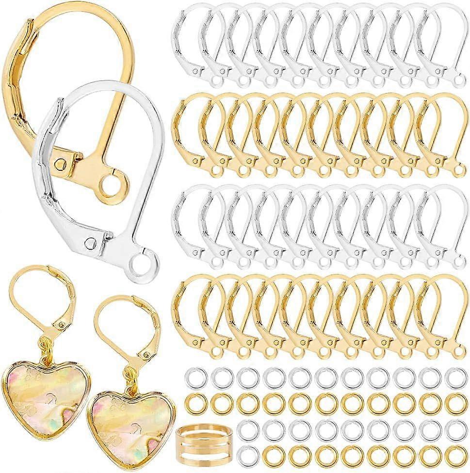 40pcs 24K Gold 925 Sterling Silver French Earring Hooks Earwires Open Loop Dangle Ear Wire Findings with 40pcs Open Jump Rings for DIY Earring Jewelry