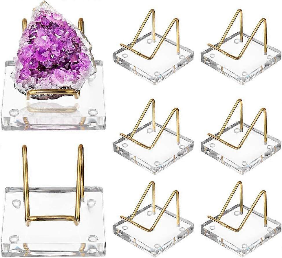 8 Pcs Rock Display Stand Display Easel Stand with Metal Arms and Acrylic Pedestal Base for Geodes Mineral Gemstones Fossils Agate 1.97x1.97x1.67inch G