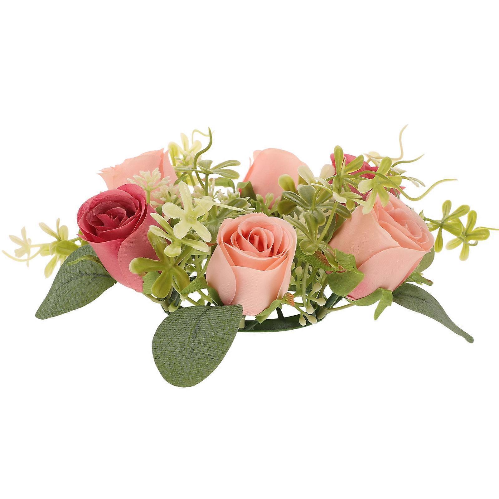 Flower Candle Ring Wreath Artificial Candle Ring for Decoration