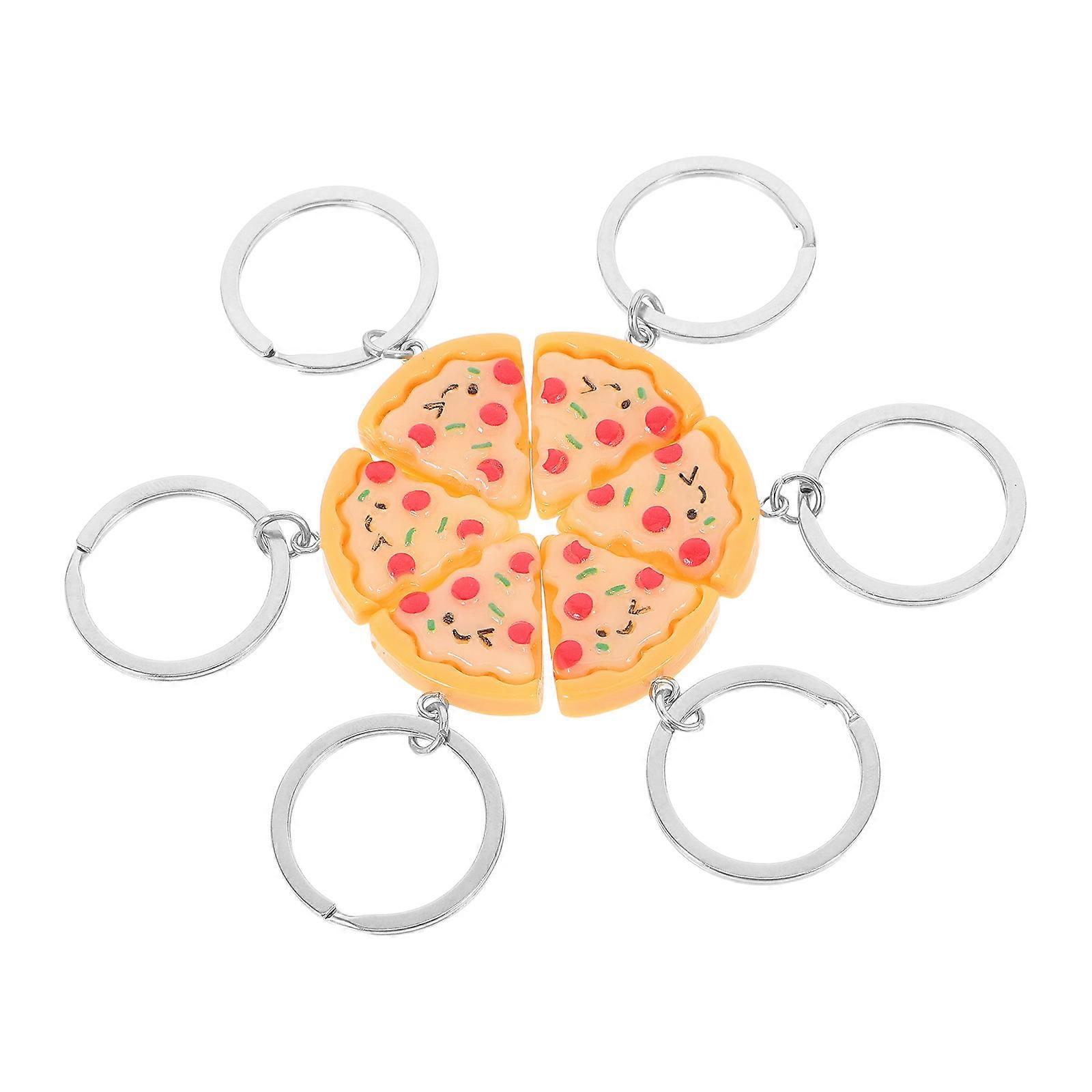 Pizza Keychain Creative Design with 6Pcs Realistic Food Key Rings for Travel