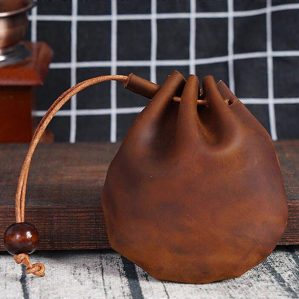 NEW Genuine Leather Wallet Coin Pouch Case Drawstring String Bag Small Purse
