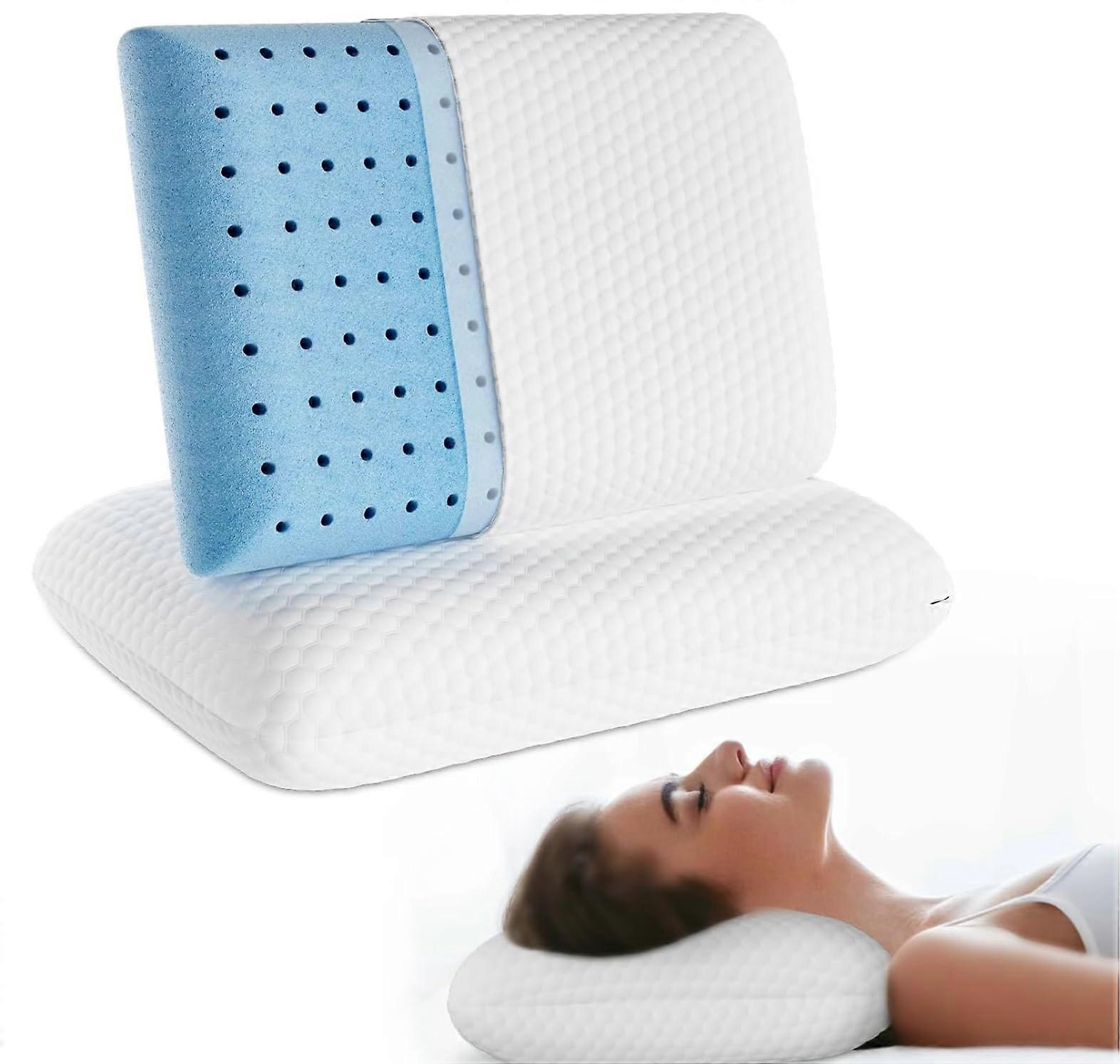 Cooling Gel Memory Foam Pillow 2 Pack with Breathable Honeycomb Design and Firm Support