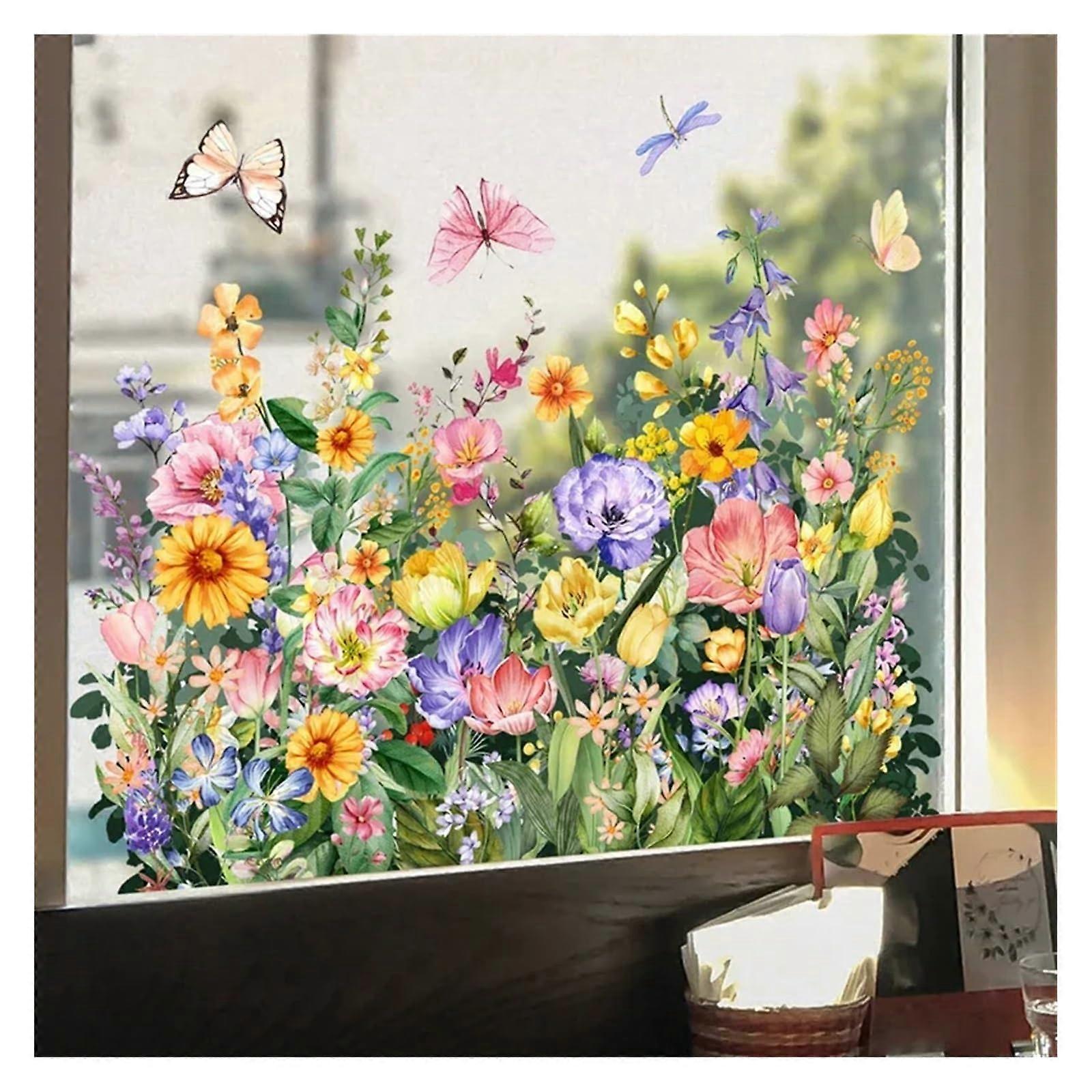 Butterfly Flower Window Stickers DoubleSided Decorative Decals Reusable Waterproof 30x40cm