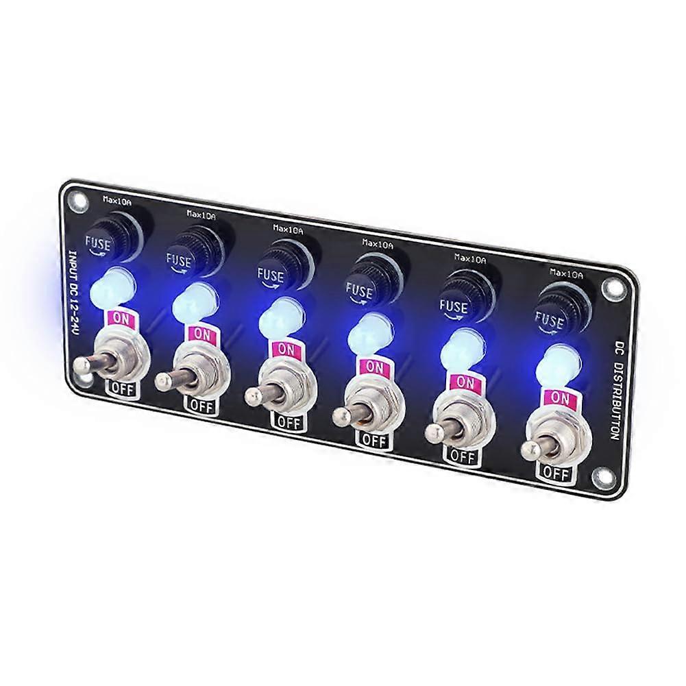 6 Gang Toggle Switch Panel with LED Indicators, Waterproof Dustproof, 12V/24V Marine Grade with Fuse