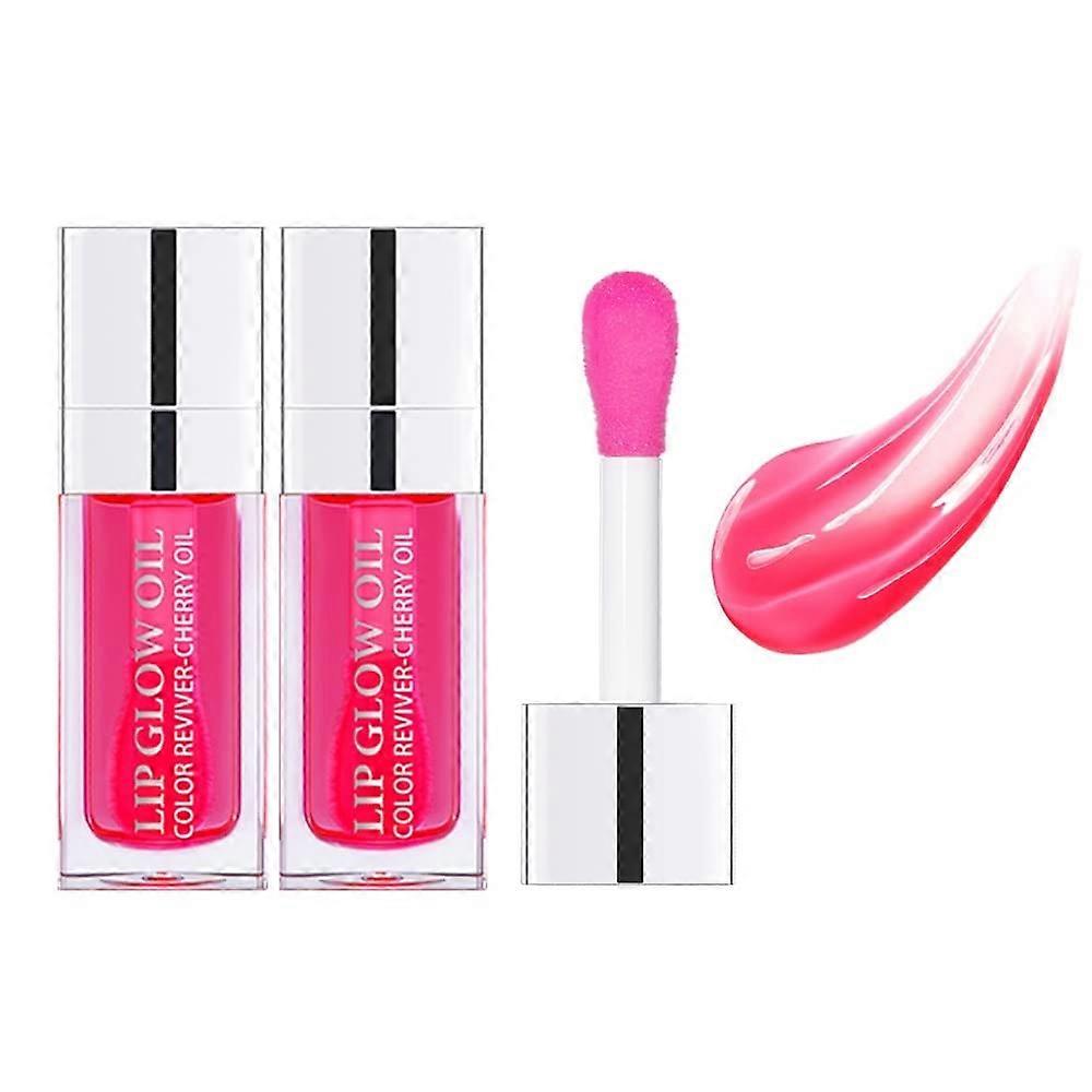 2 Pcs Plumping Lip Oil Set with Glossy Finish and LongLasting Hydration Cherry Tint