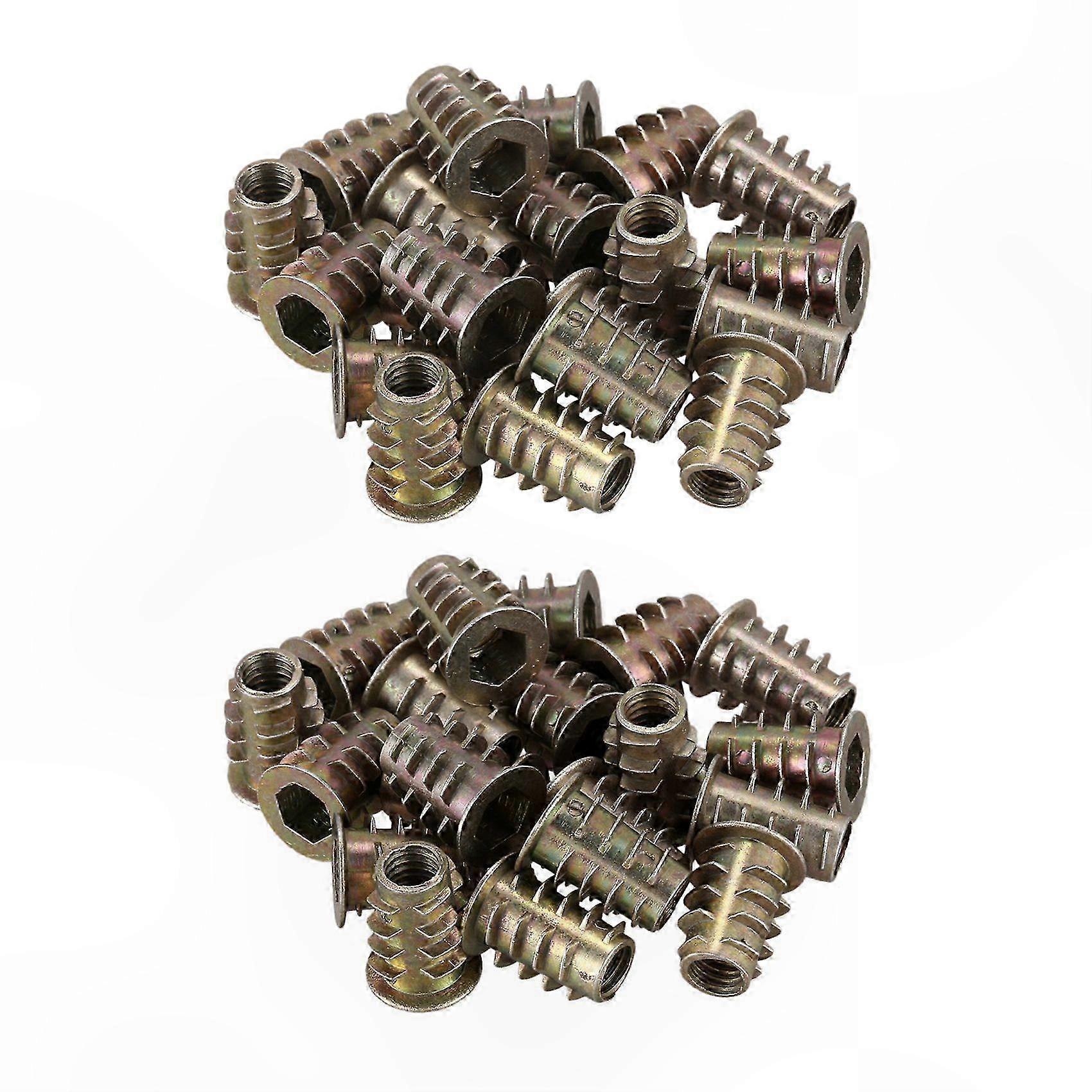 40-Pack M6x15mm Hex Socket Threaded Insert Nuts for Woodworking Projects