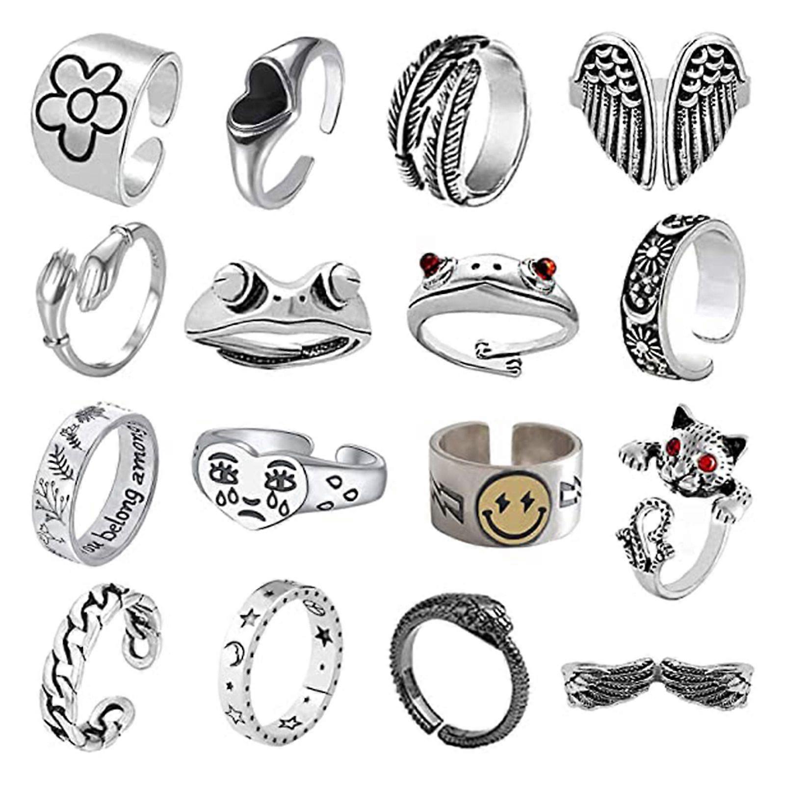16Pcs Cute Animal Snake Adjustable Finger Rings Set Declaration Ring Punk Ring