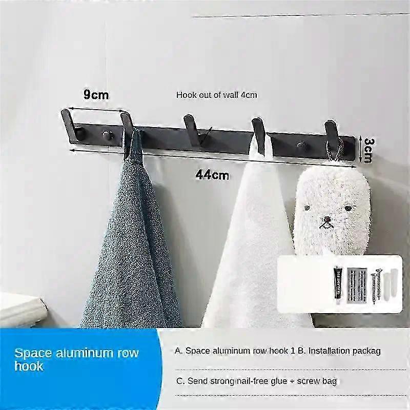 Wall Mounted Coat Hook Space Aluminum Hanger NoDrill RustResistant for Bathroom Kitchen