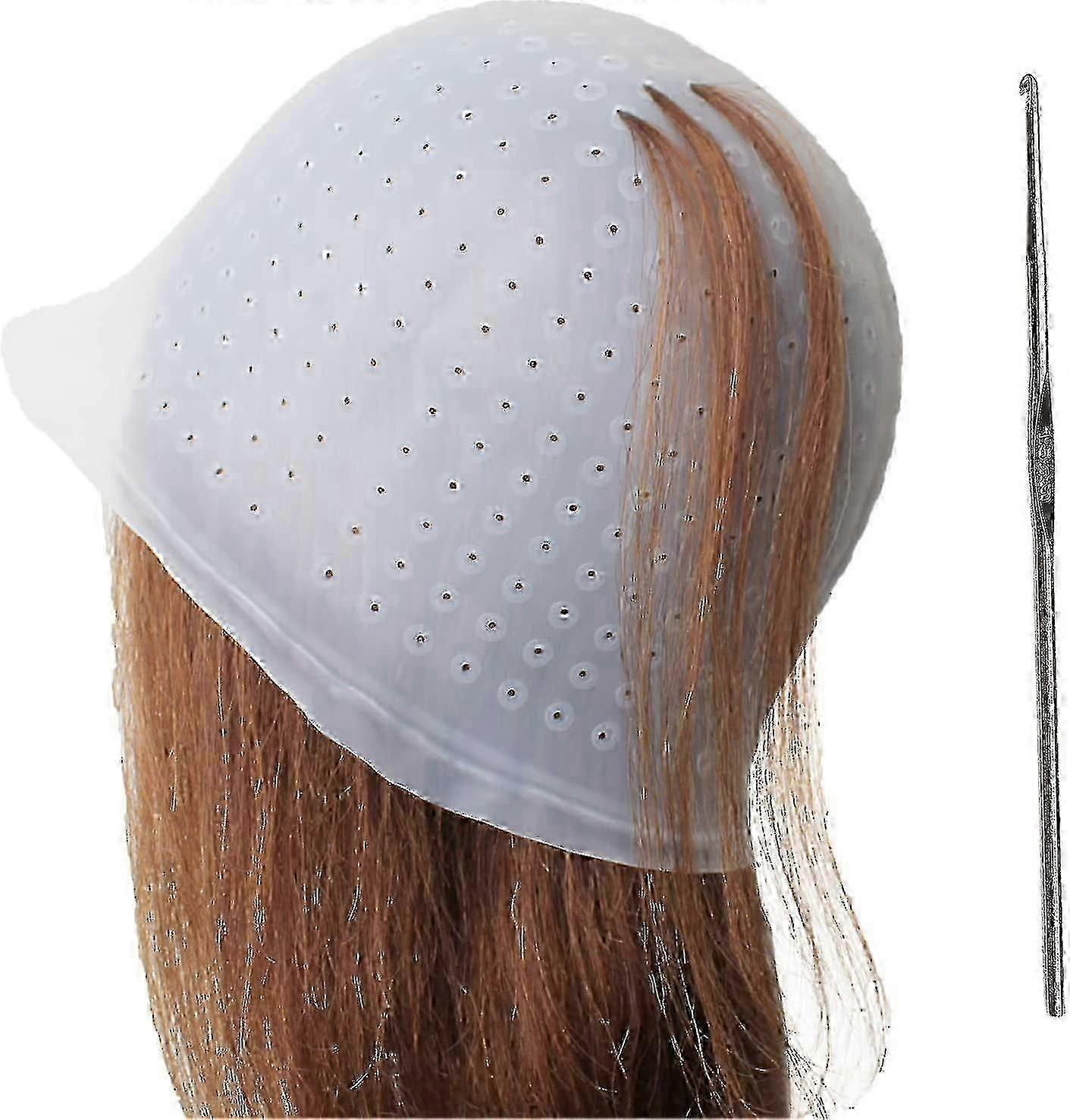 2-Pack Silicone Highlighting Cap with Hook for Hair Coloring