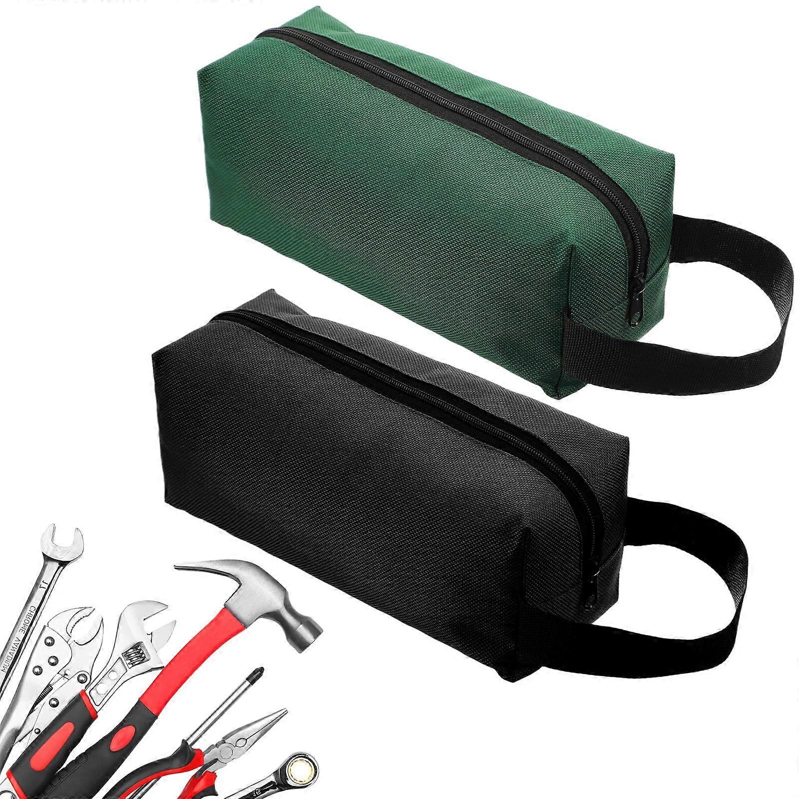 2Pcs Small Canvas Tool Bag with Zipper, Durable MultiPurpose Storage Organizer Tote, Black and Green