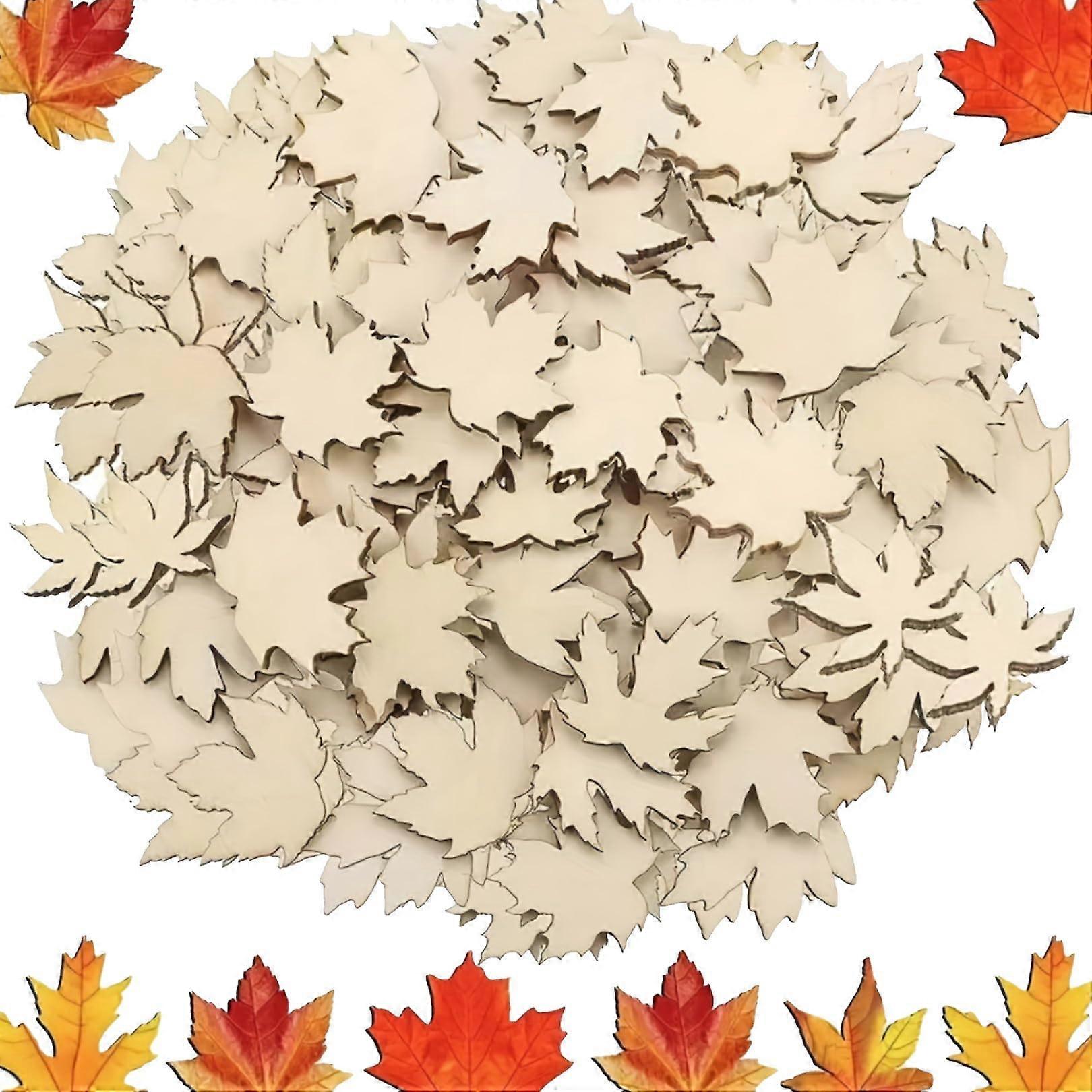 100pcs Wooden Maple Leaves for Crafts, DIY Autumn Decorations, Rustic Fall Wedding Table Decor