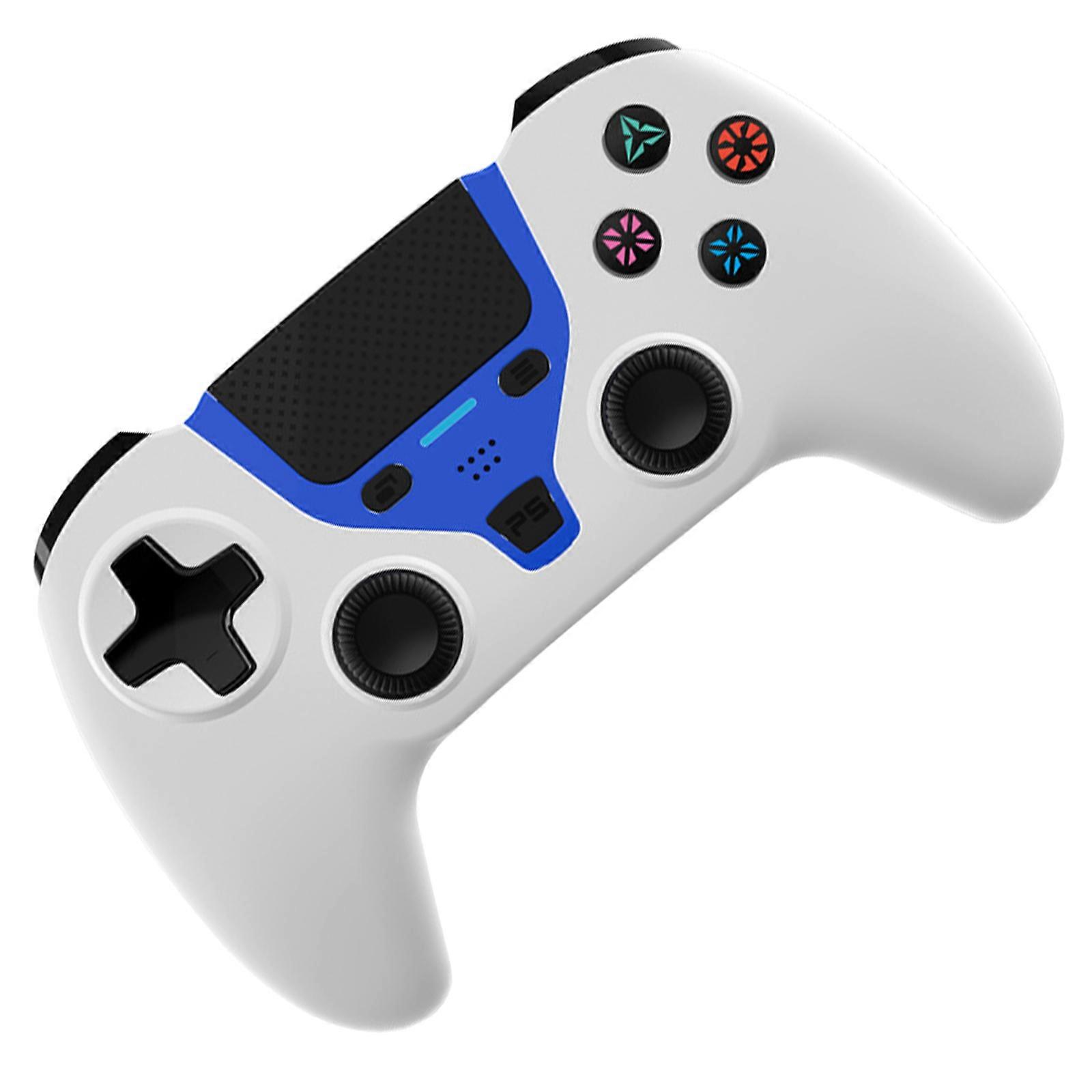 Double Vibration Game Controller Wireless Bluetooth-compatible Gamepad Joysticks for PC Platform Programmable Button  white with blue