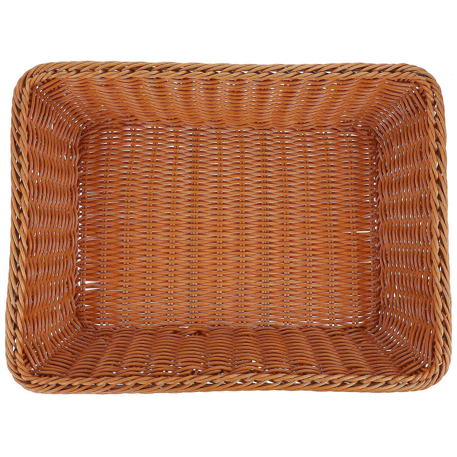 Woven Storage Basket For Kitchenware Outdoor Picnic Brown Rectangular Organizer 1Set