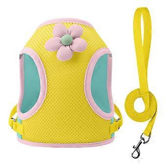 Arnés reflectante para perros con diseño antiescape, tejido suave y transpirable, correas de dibujos animados en amarillo brillante.