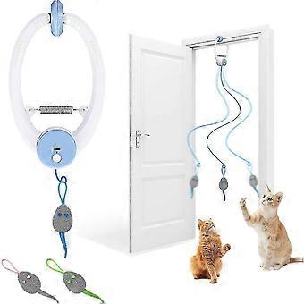 Interactive Cat Toy USB Rechargeable Electronic Door Hanging 3 Modes Feather Teaser with 3 Catnip Mice for Indoor Cats