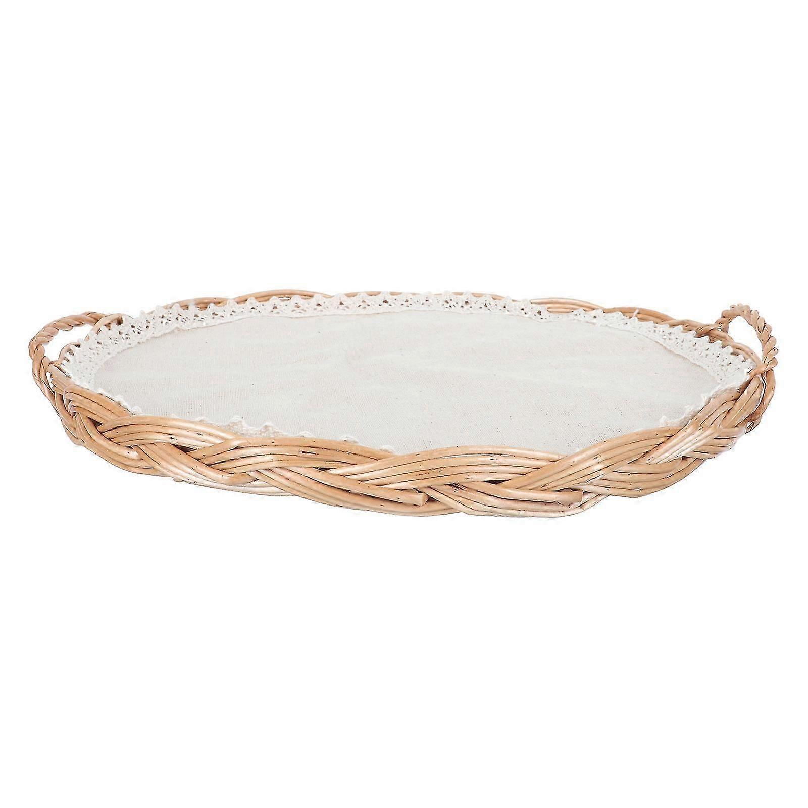 Wicker Bread Basket with Cloth Liner, Household Storage for Fruits, Desserts, Picnic Use