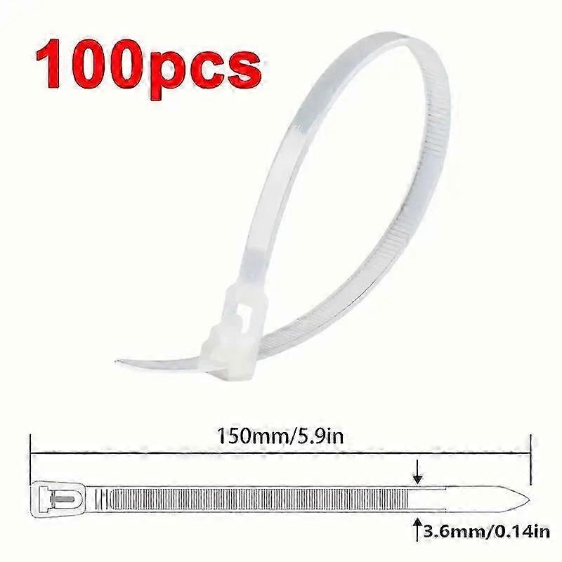 100 Reusable Cable Ties, Cable Lock Loop Nylon Ties Removable, Recyclable, Mixed Colours, Black, White