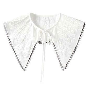 Detachable Fake Collar, Elegant White Blouse Collar with Embroidered Swirl Design, Half False Shirt with Bow Tie Neckline, Decorative Accessory for Wo