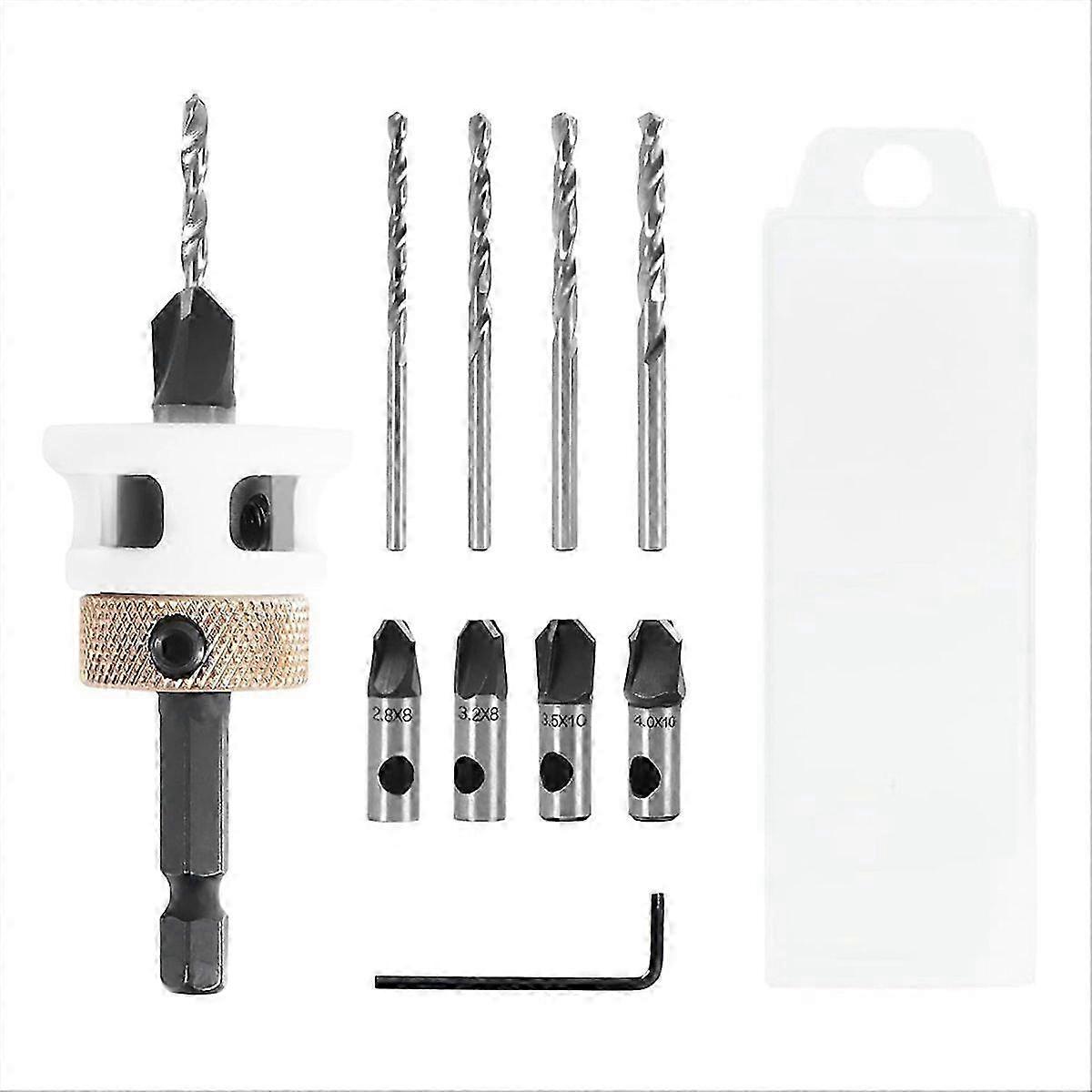 4PCS Countersink Drill Bit Set with Low Friction Depth Stop & Replaceable HSS M2 Drill Bit, Counter