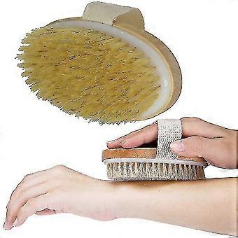 Oval Bath Dry Ganzkörperwaschbürste, 100% Natürliche Borsten Rückenwäscher, Rückenbürstenwäscher, Trocken und nass, verbessert lymphatische Funktionen, Peelings, S