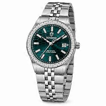 BINBOND Women's Watch White Steel Green Ultra Thin Luminous Waterproof Fashion Casual Wristwatch B7272L JY