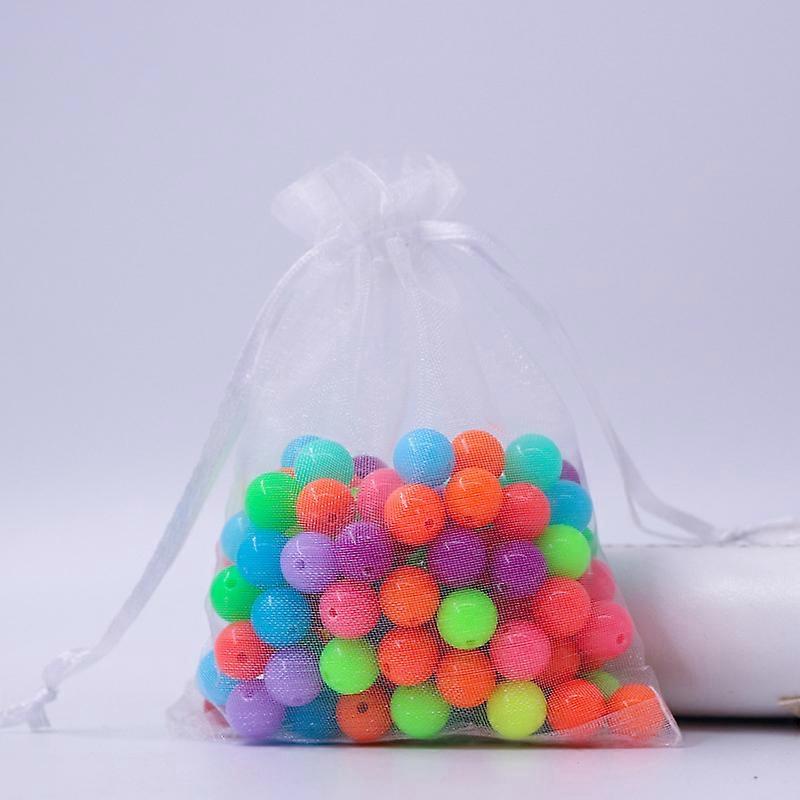 100pcs Rectangle Organza Drawstring Bags White 12x9cm