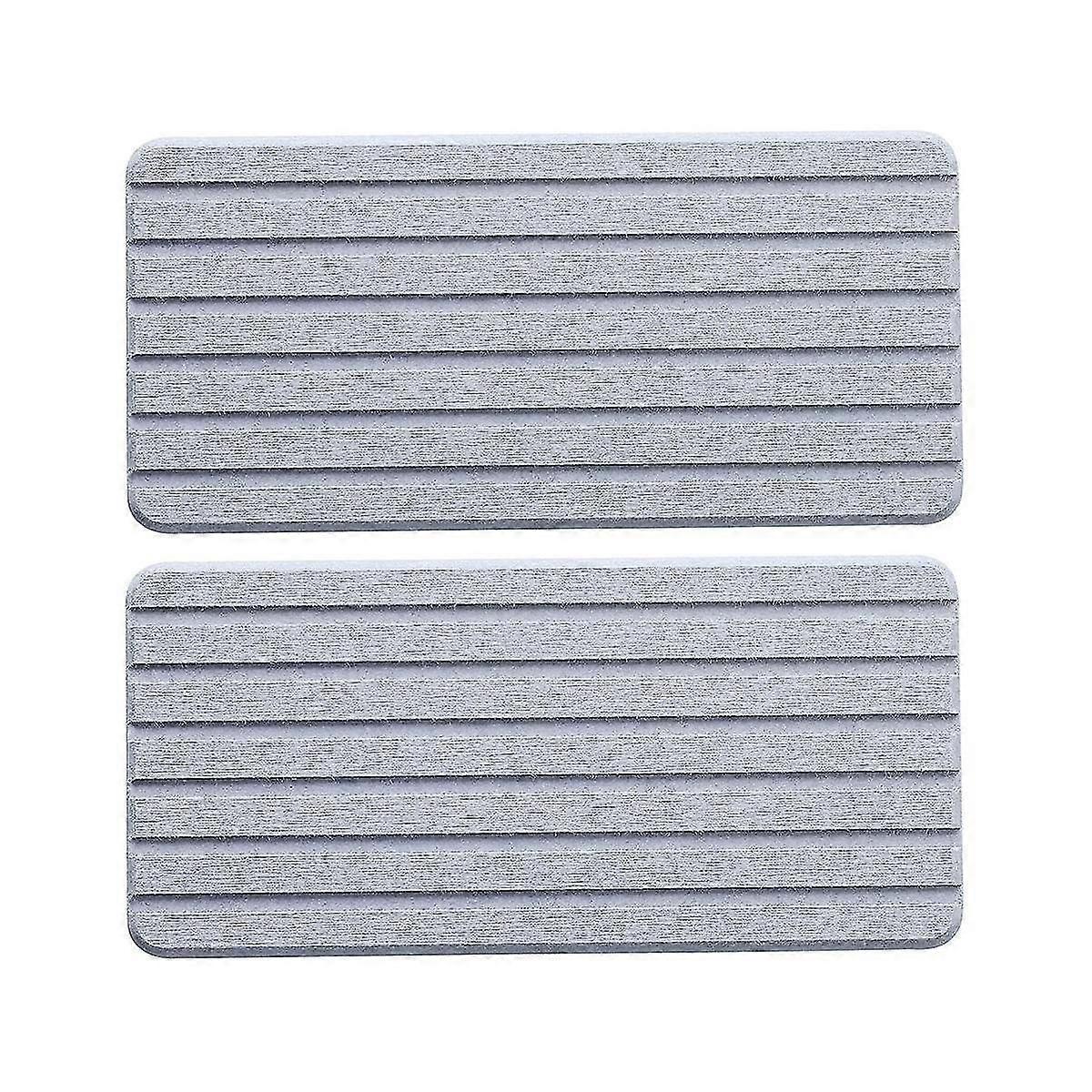 2 Pcs Gray Grooved Rectangle Diatomite Water Absorbent Stone Coasters