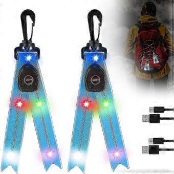 2 Pack LED Flashing Light for Kids USB Rechargeable Reflector Schoolbag Light for Backpack Hiking Jogging-bhkj