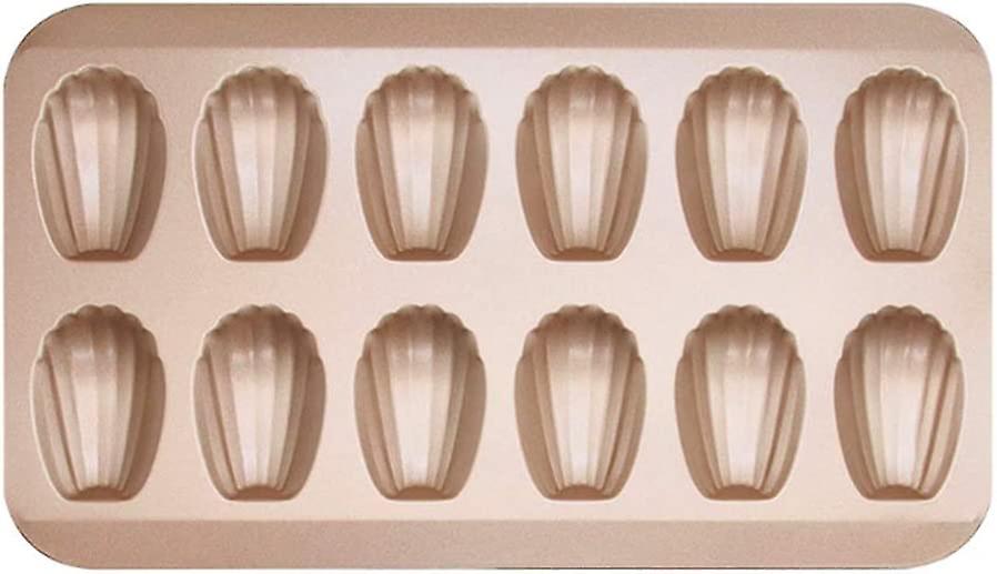 マドレーヌモールドケーキパン、オーブンベーキング用12キャビティノンスティック球形シェルマドリーヌ耐熱皿(ゴールド) - -