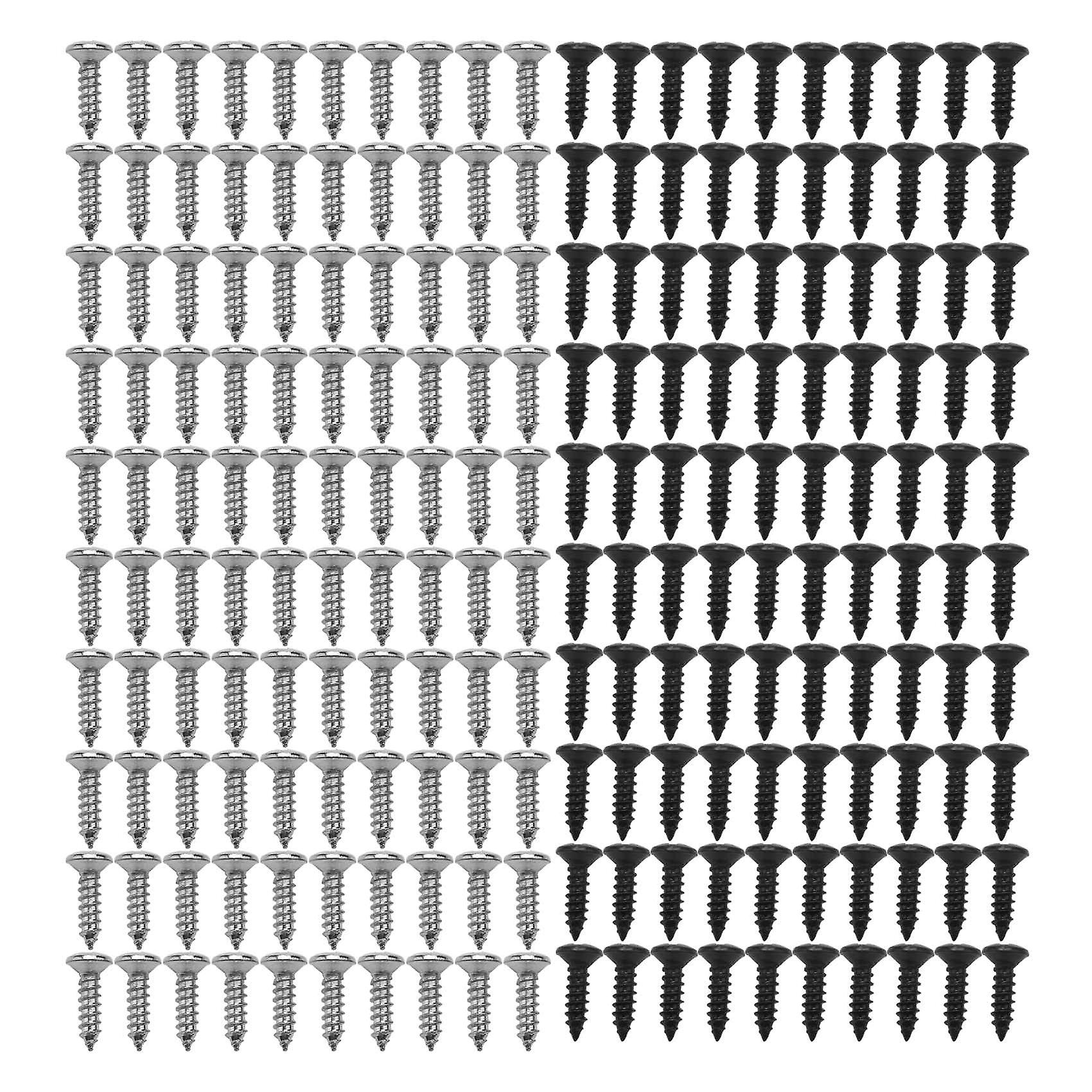 200 Piece And Guitar Pickguard Mounting Screws Scratch Plate, Silver And Black