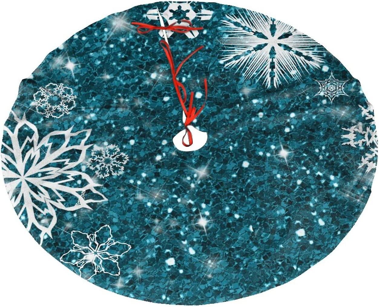 Snowflakes On Glitter Turquoise 48'' Christmas Tree Skirt Red Truck Tree Pattern