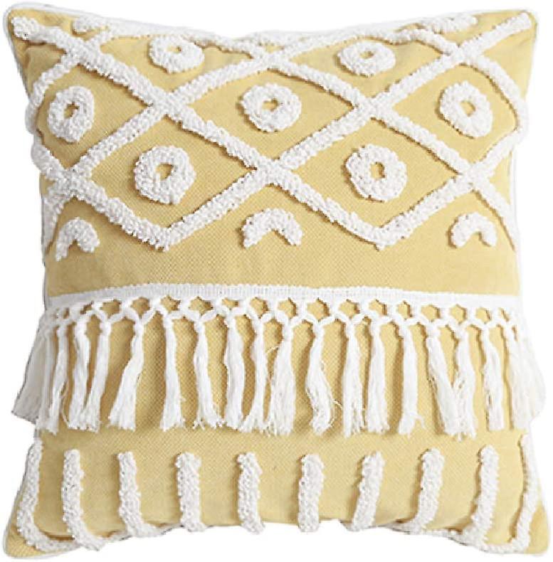 Boho Tufted Fringe Throw Pillow Covers Decorative Geometric Pattern Square Cushion Cases Pillowcase For Sofa Couch Modern Home Decor (geometric B, 18"